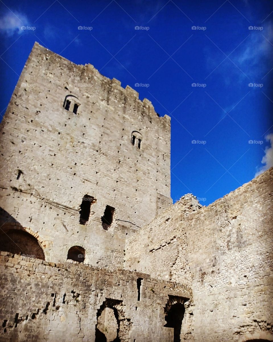 castle tower against a blue sky