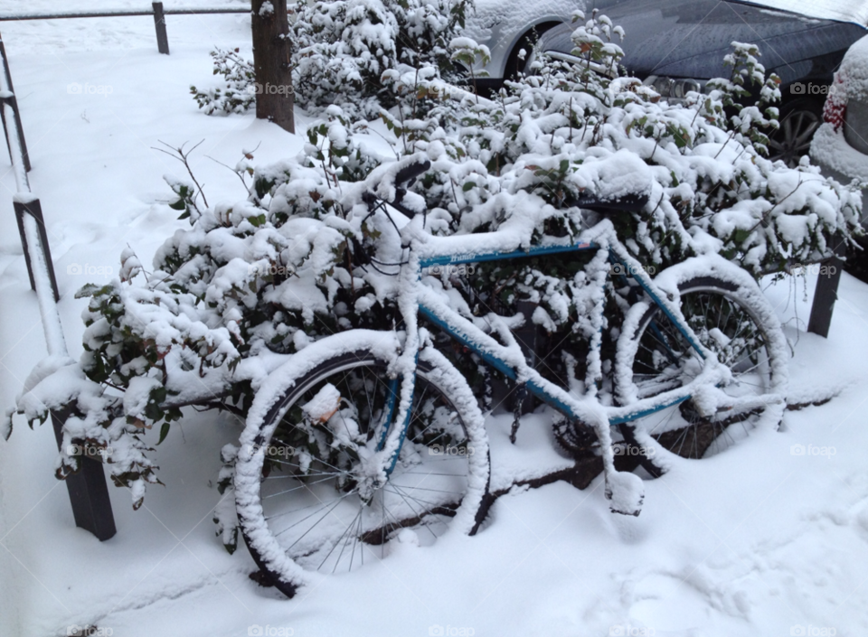 snow winter bicycle white by aronberlin