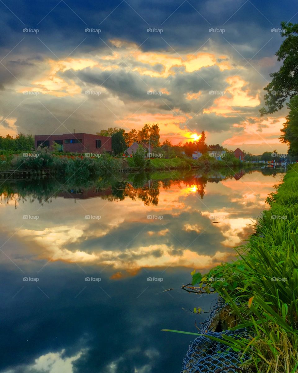 Dramatic and colorful Riverside sunset 