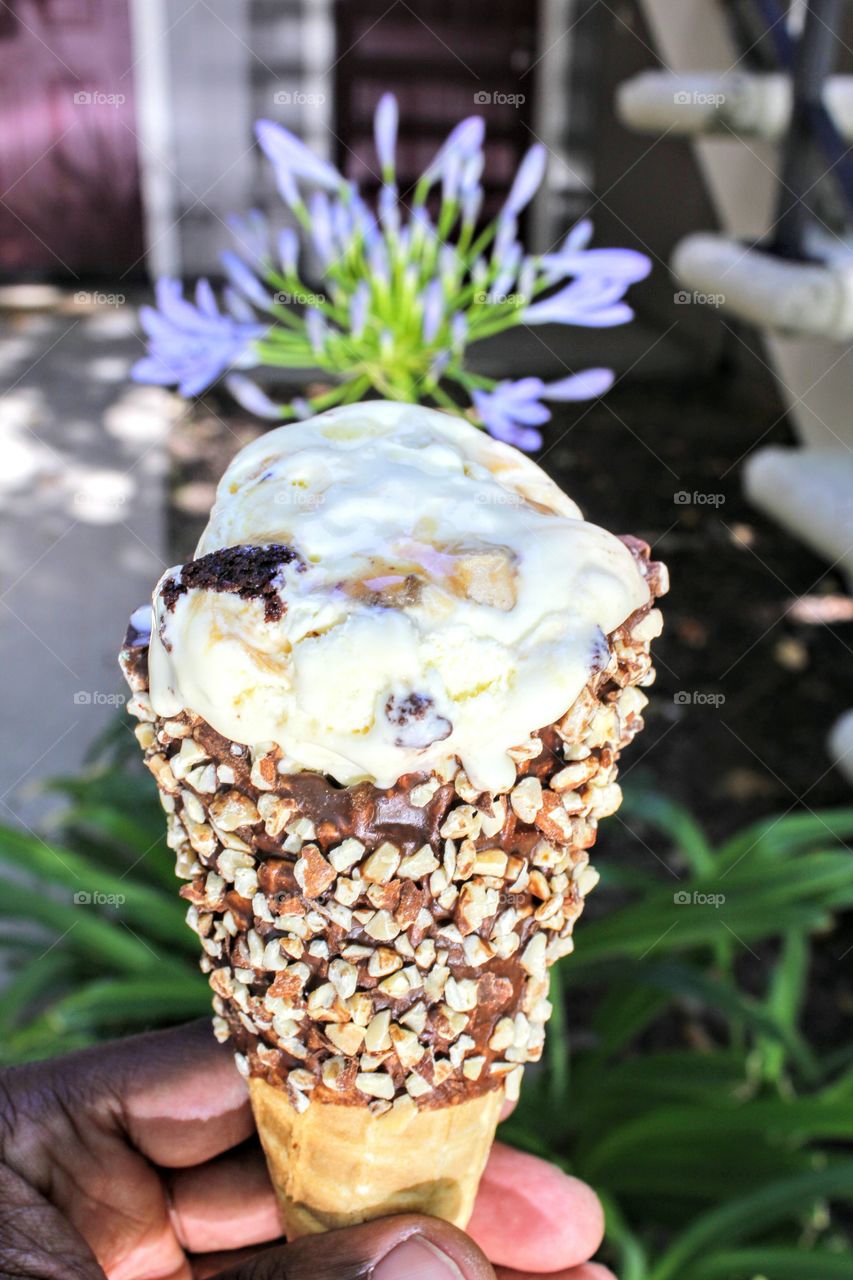 caramel and cream on a waffle cone