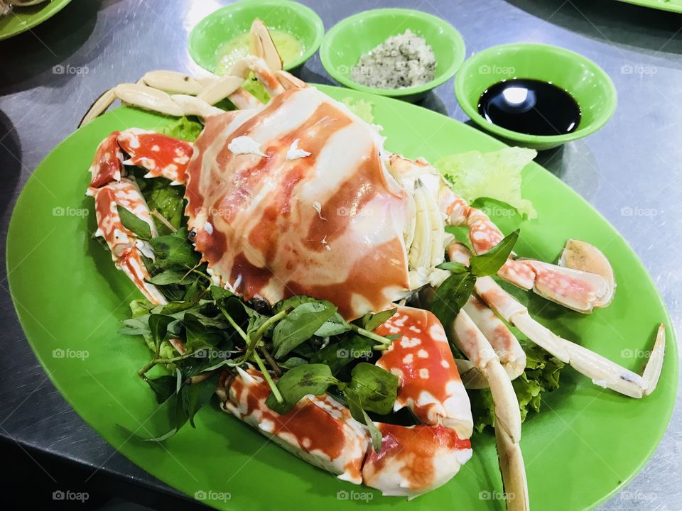 Seafood crab - time for eating at restaurant Nha Trang City Vietnam 