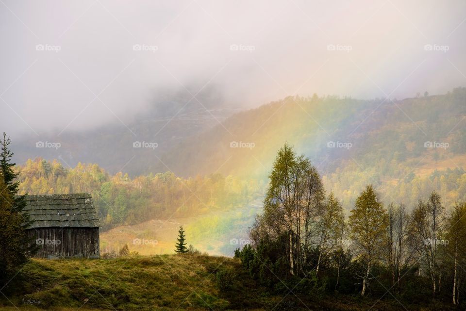 Old shed and rainbow