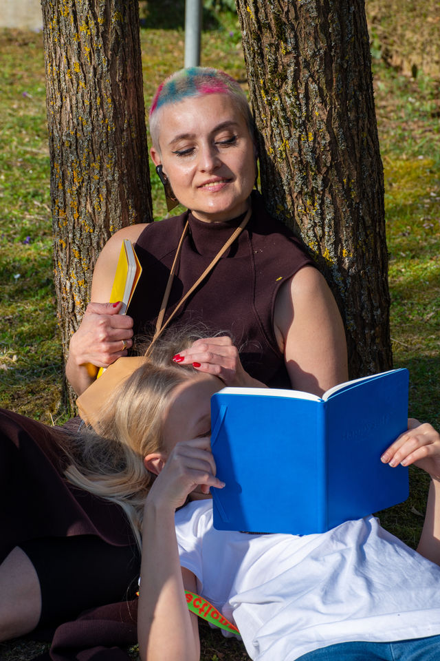 Mother and Daughter outdoors with Happyself Journals