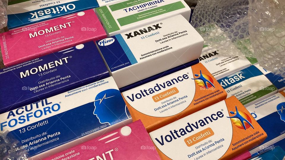 Various boxes of painkiller medicines