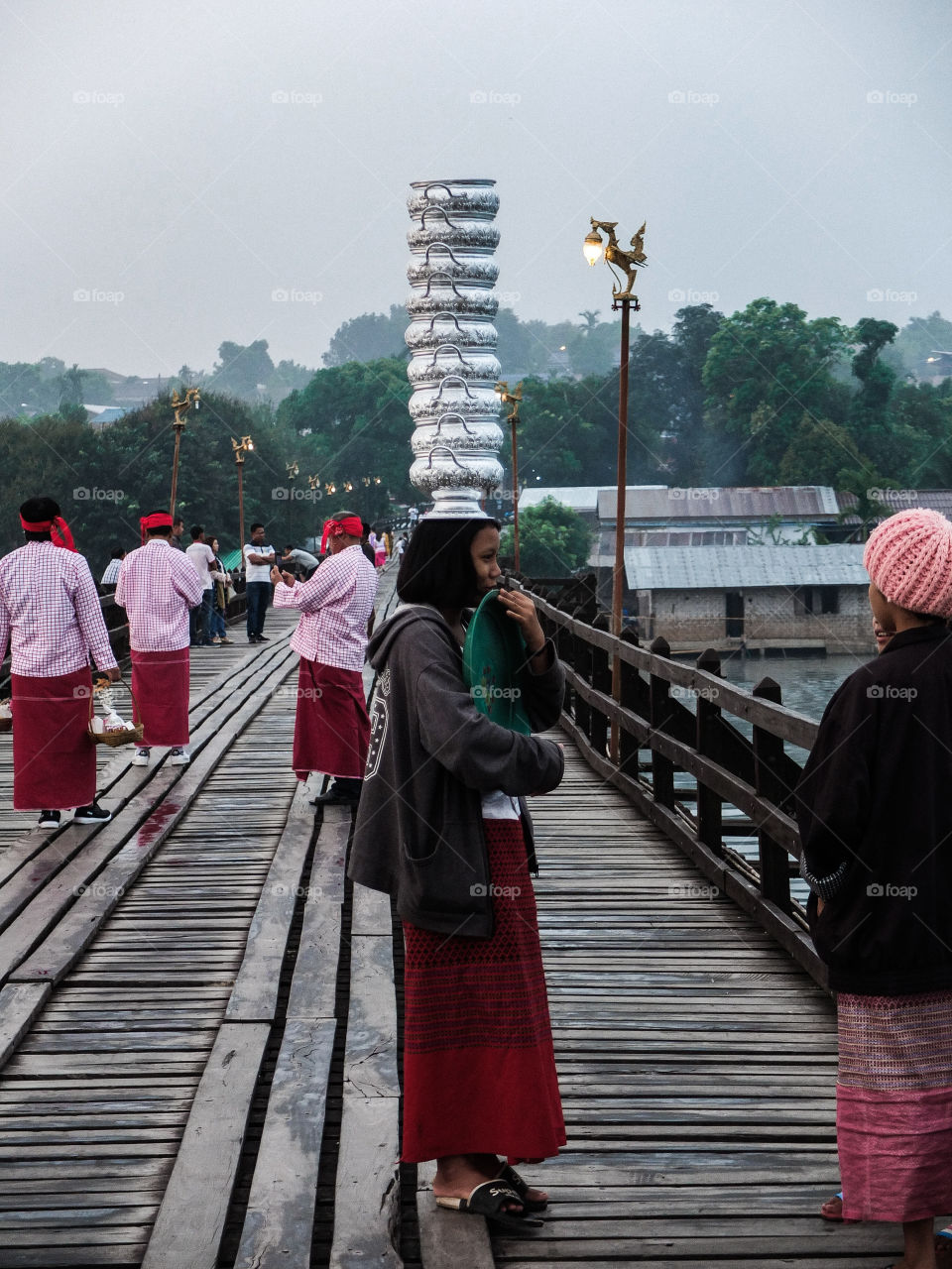 Morning time. The Mon bridge culture at Kanchanaburi, Thailand.
