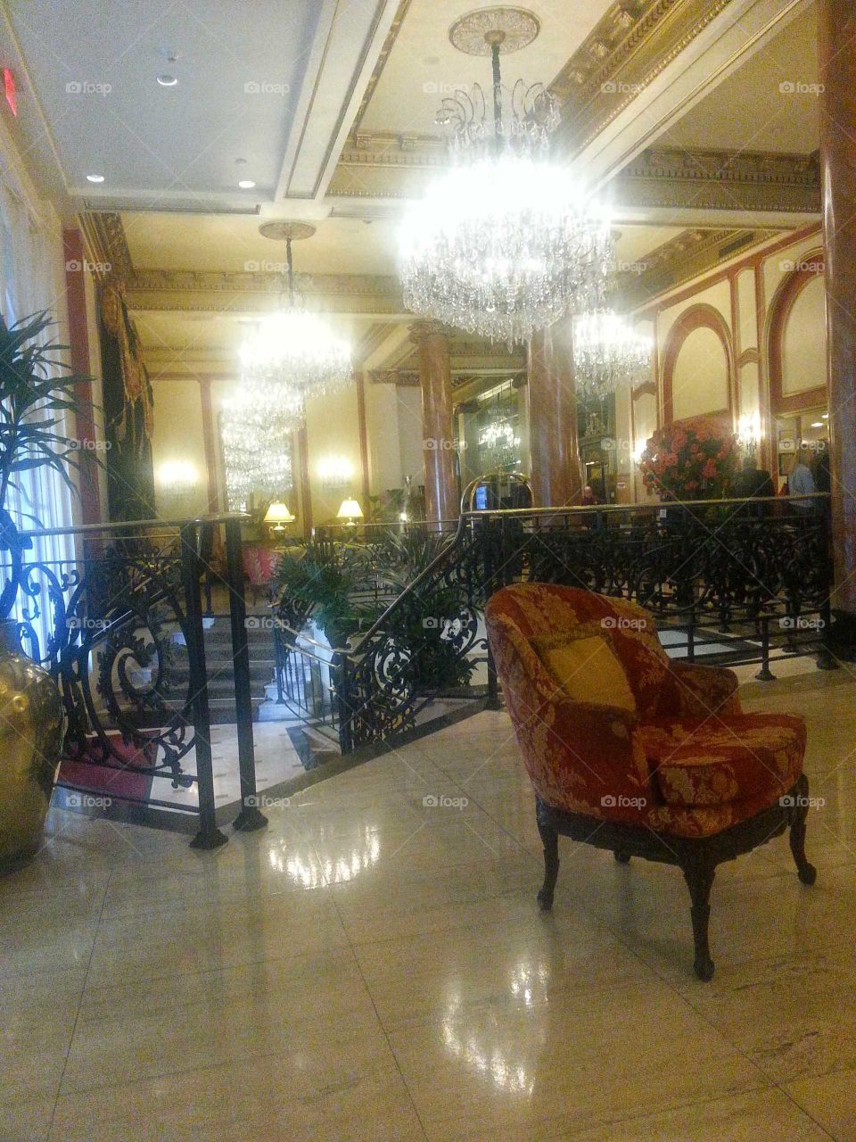 Hotel lobby in New Orleans.