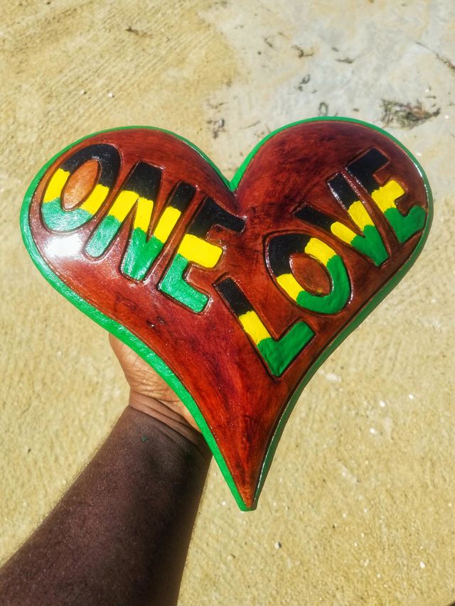 One Love Jamaican heart shaped plaque