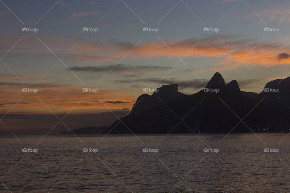 Sunset in Ipanema beach in Rio de Janeiro Brazil.