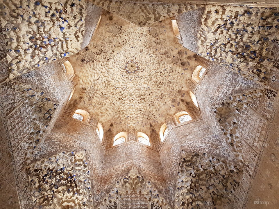 Stone work inside Castle in Granada Spain