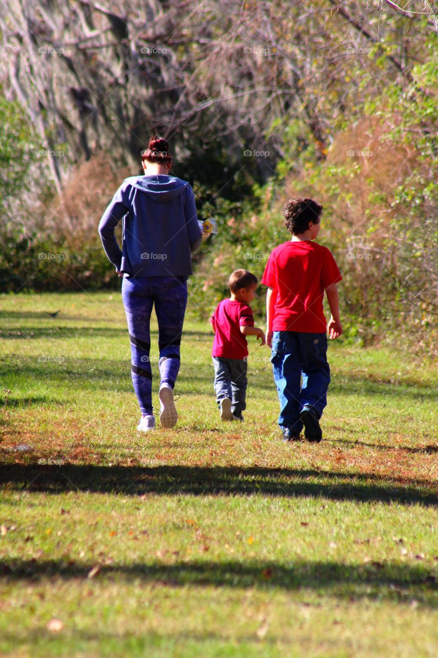 Family walking to feed the birds