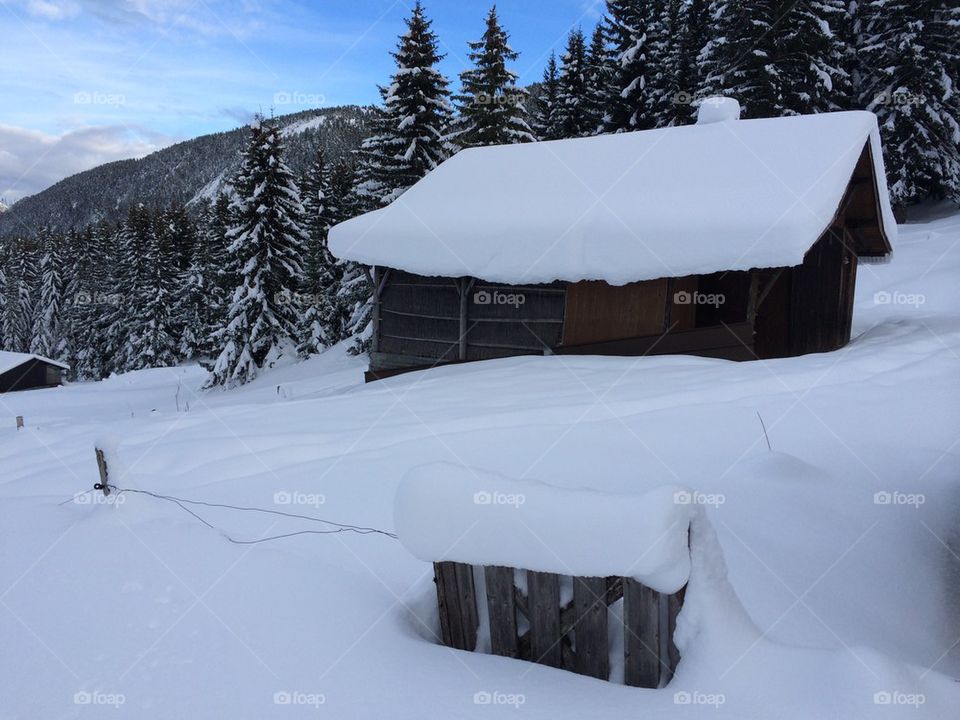 Chalet d'Alpage sous la neige