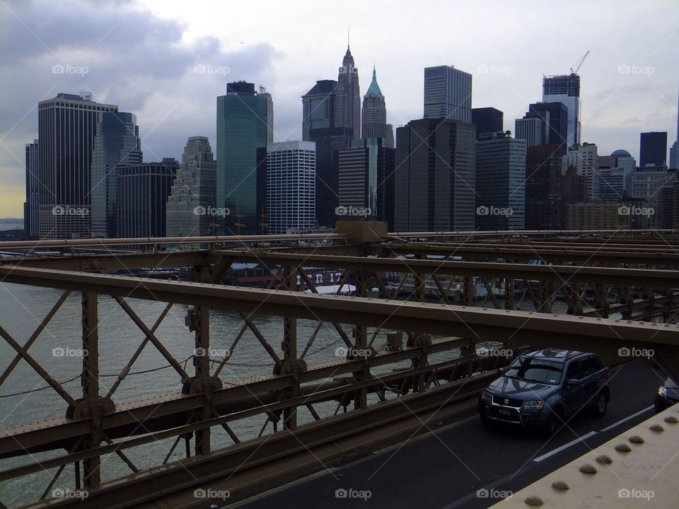 NEW YORK CITY BROOKLYN  BRIDGE VIEW OF LOWER NYC