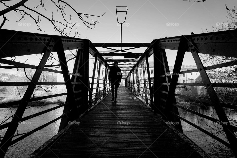 My son walking over a footbridge 🇬🇧