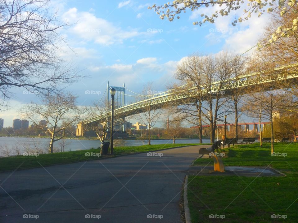 Peaceful view of JFK bridge, Astoria Park