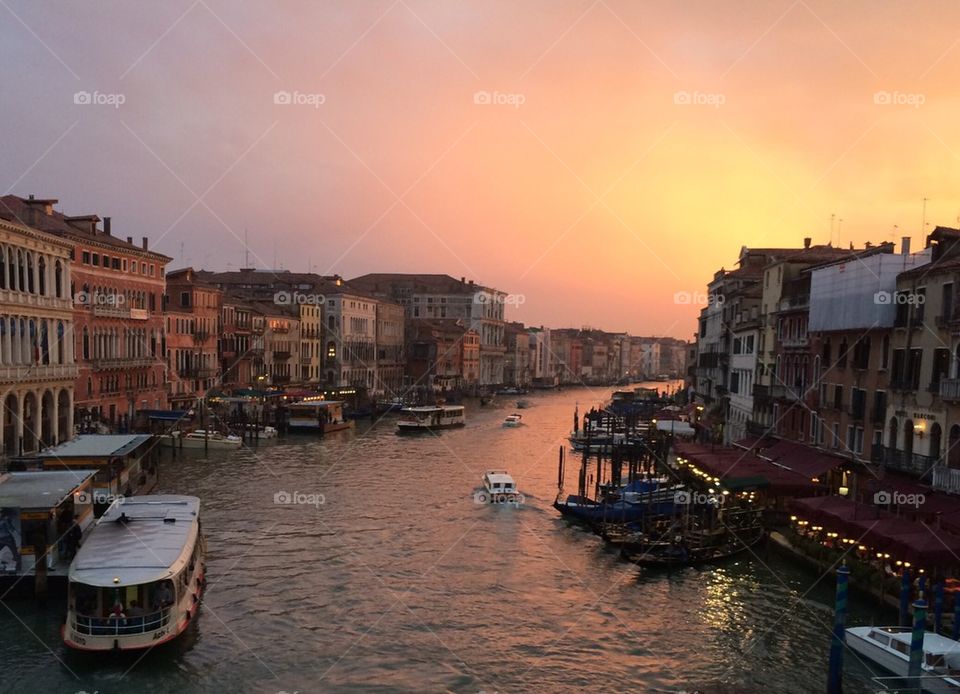 Venice canal at sunset