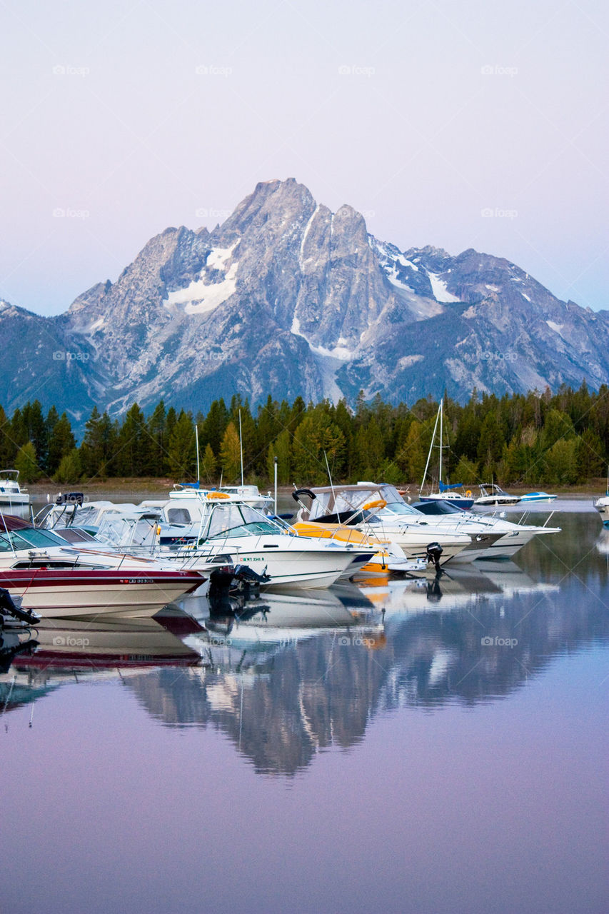 Boats moored on Colter bay