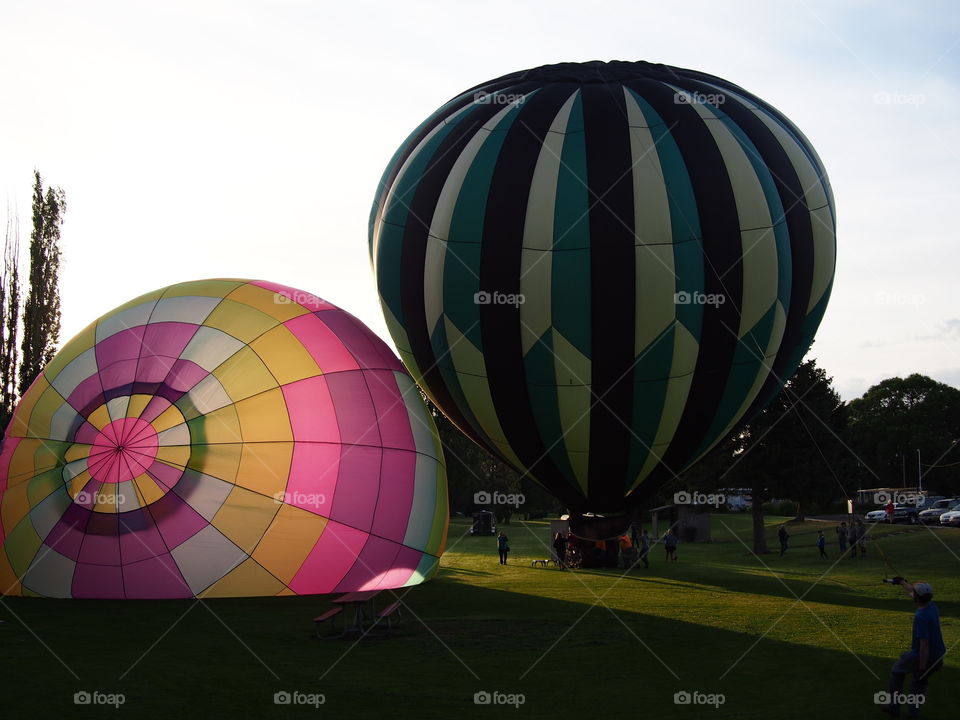 Colorful hot-air-balloons at a summer festival in Prineville in Central Oregon on a summer morning 