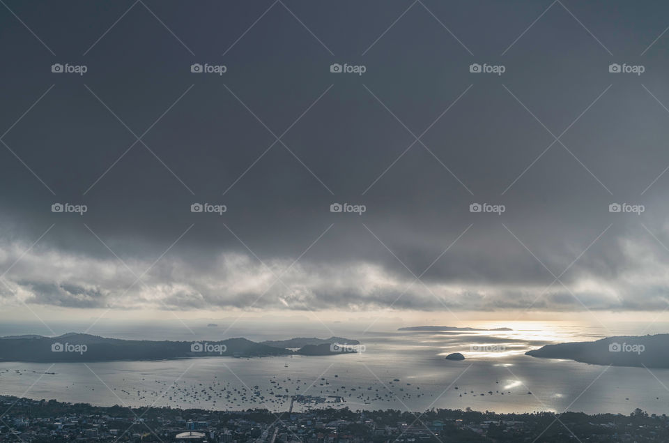 Cloudy morning weather makes  beautiful scene over Phuket Bay in Thailand