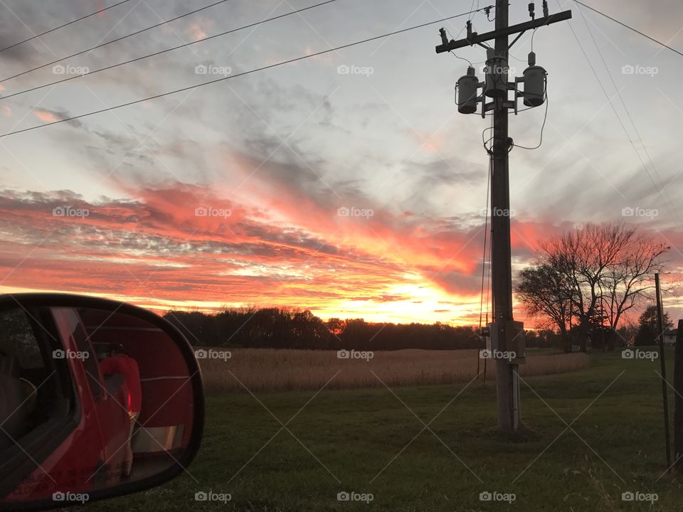 Mirror Perspective  with Sun Setting as the Work Day Winds Down