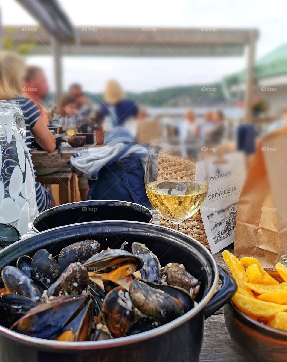 Moules marinieres at the restaurant