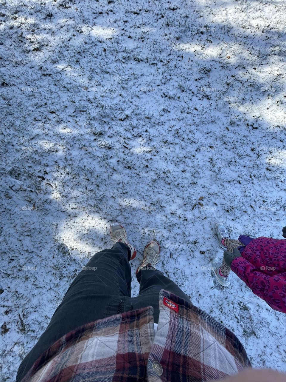 Walking in the snow with a small child, hiking my in the winter, playing in the winter time 