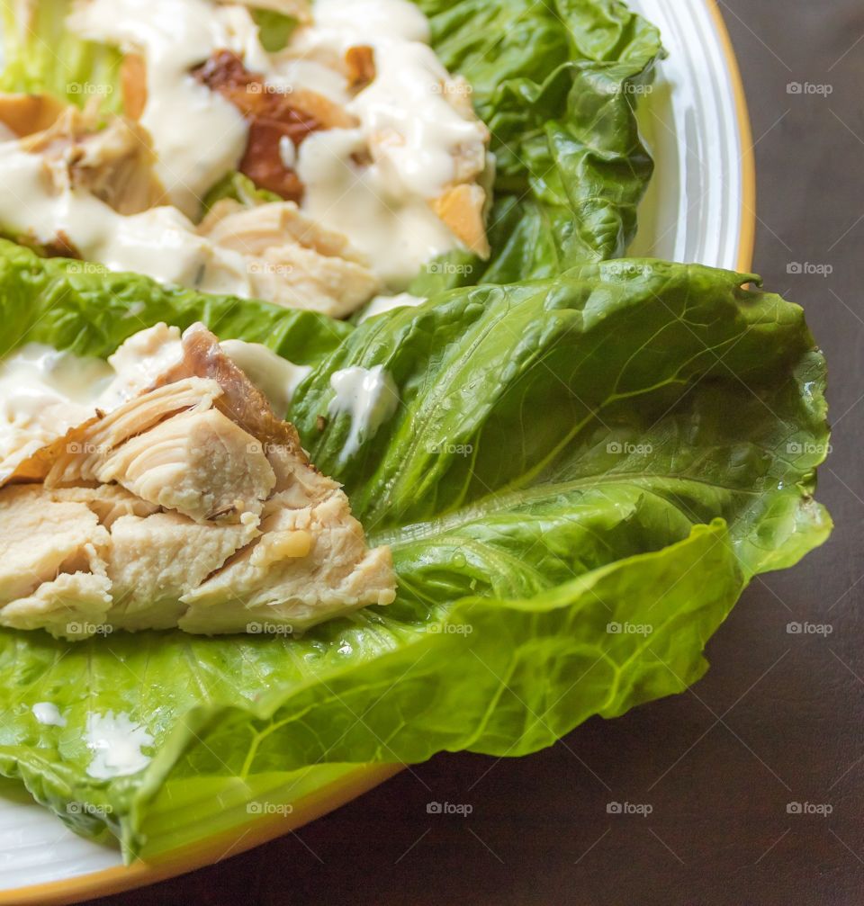 Chicken salad on romaine lettuce 