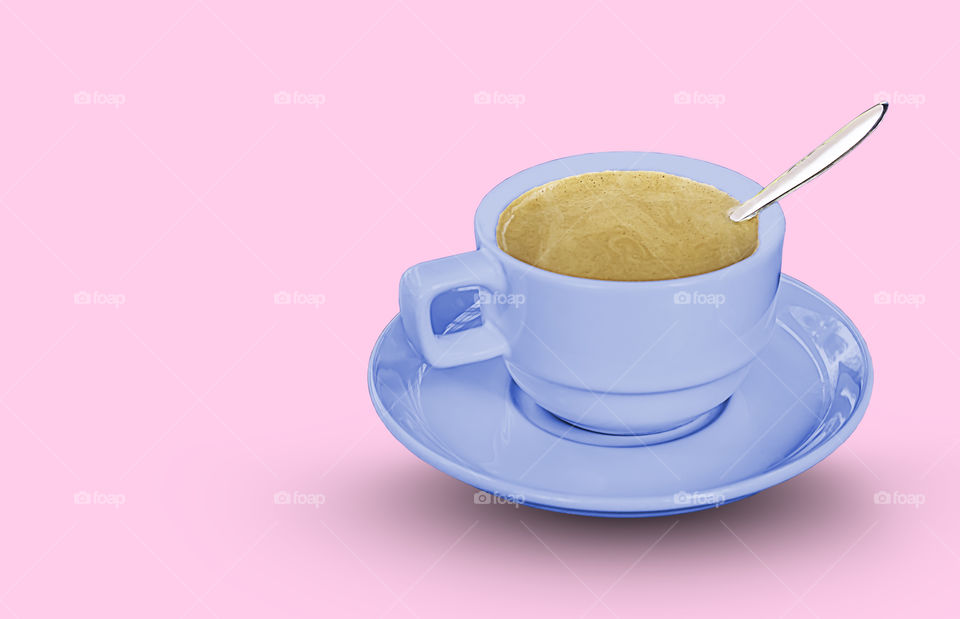 Hot coffee Put a glass with a casual break from work on a pink background with clipping path.