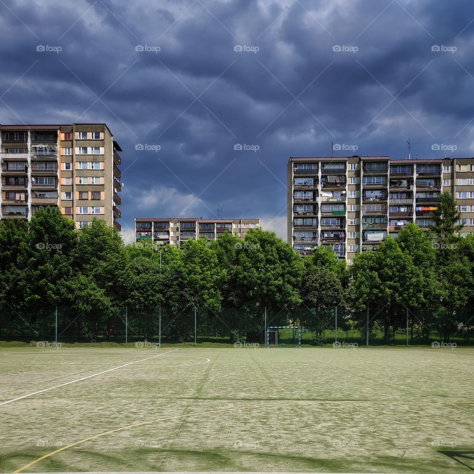 dark clouds above the city