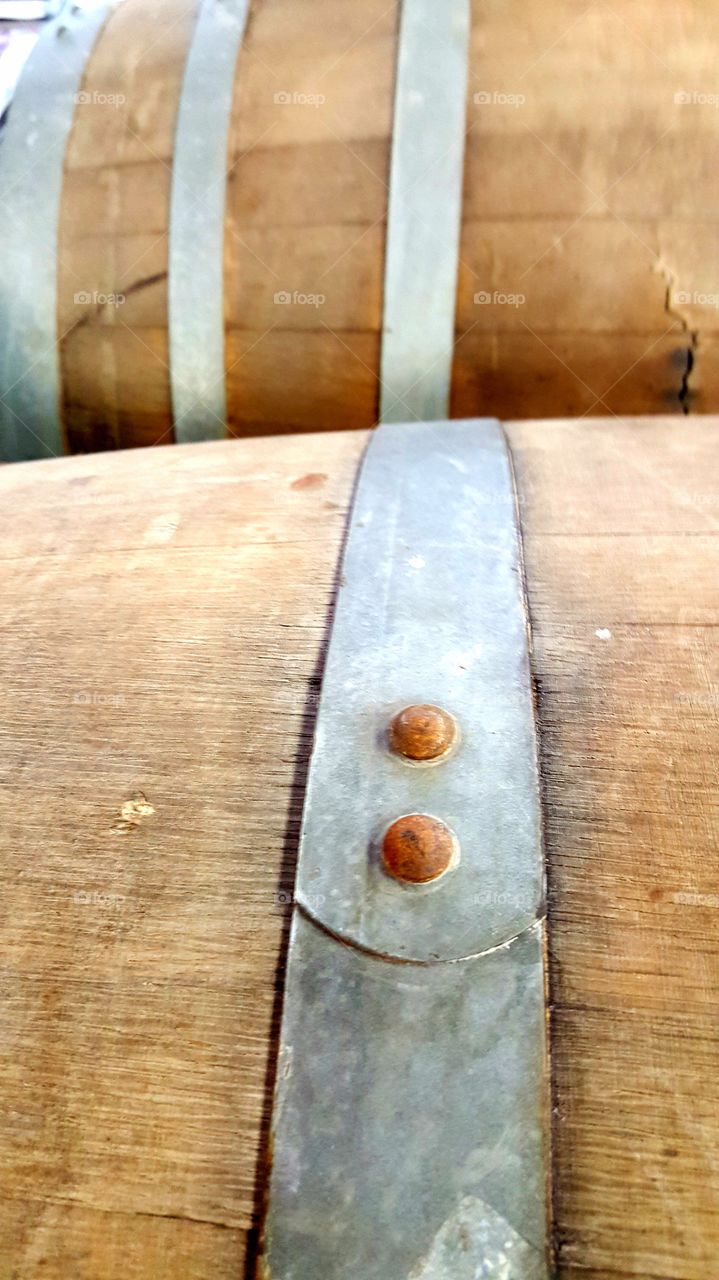 Close up of wooden cask beer barrels