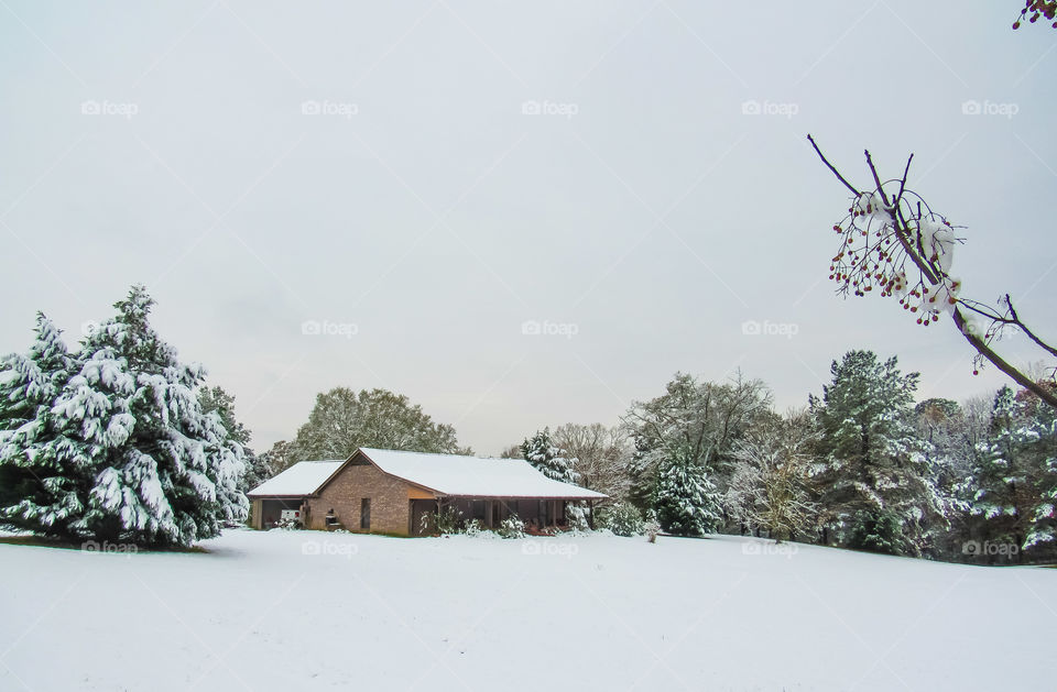 log cabin house covered in snow