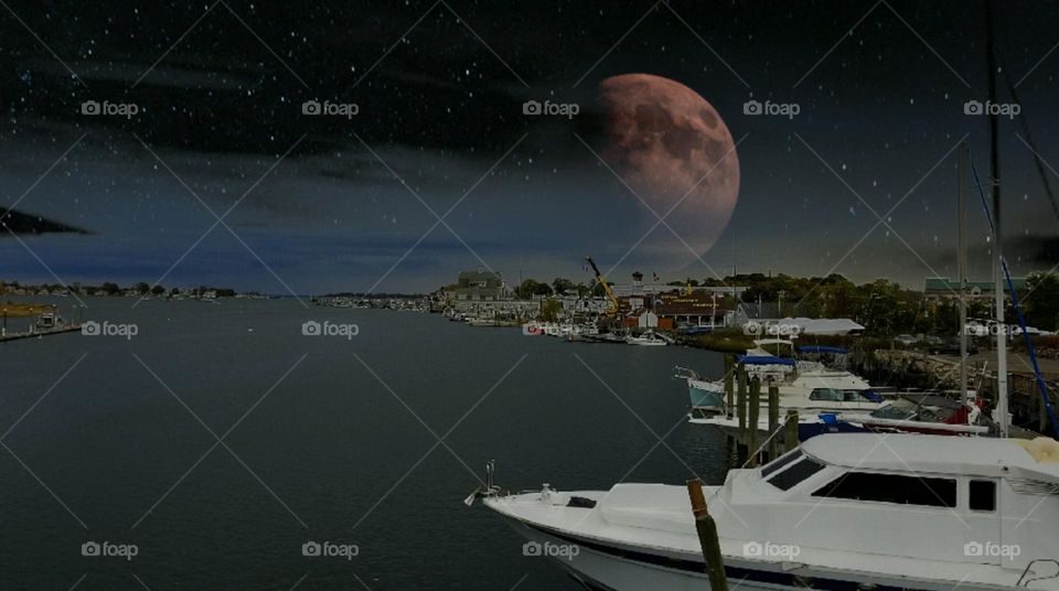Moon over marina