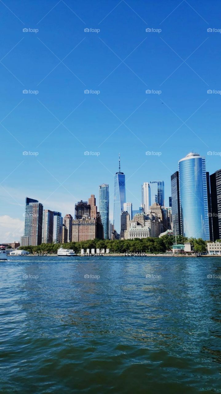 View of NYC skyline from a boat