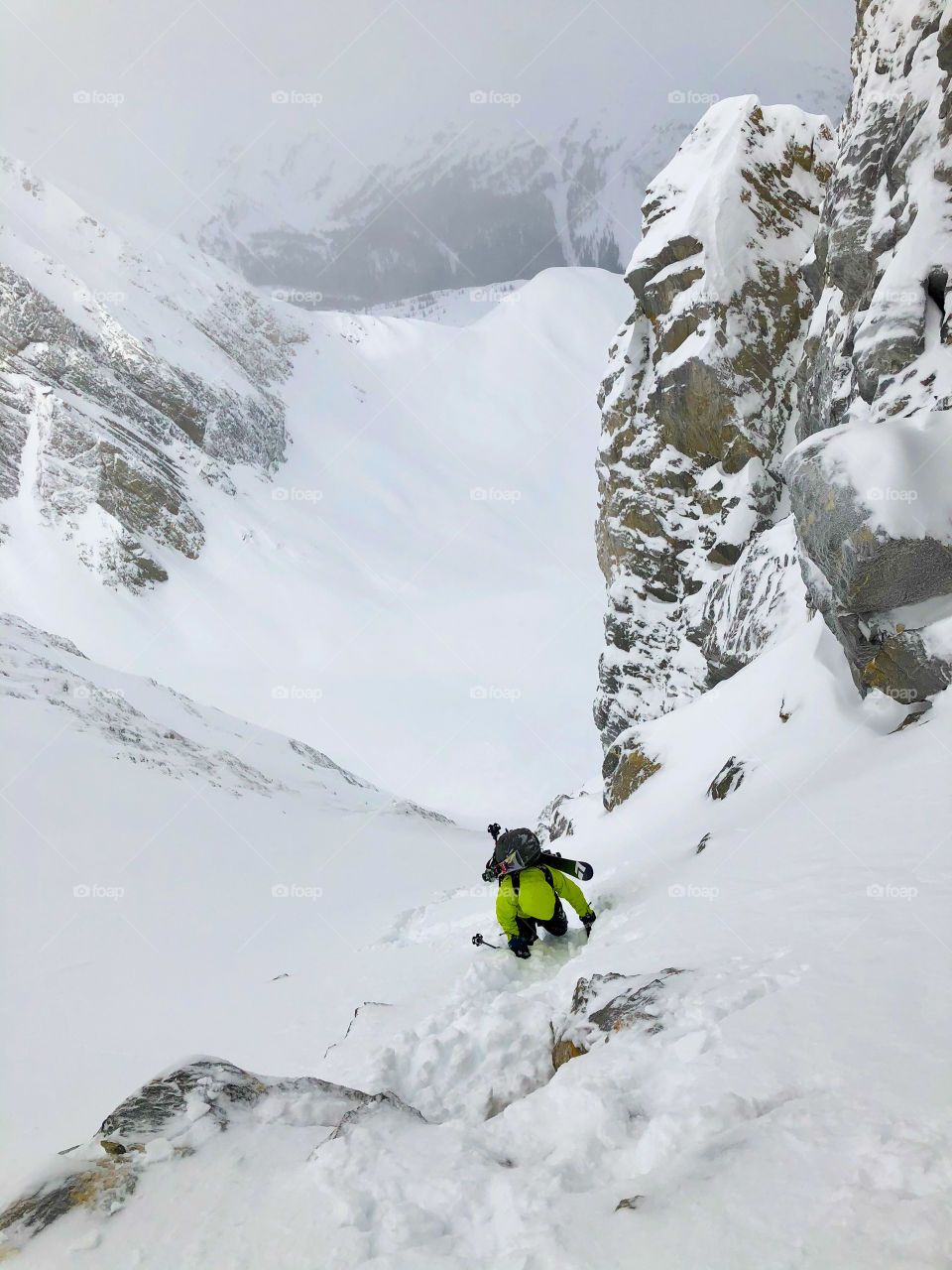 Climbing the phantom couloir in a snowstorm