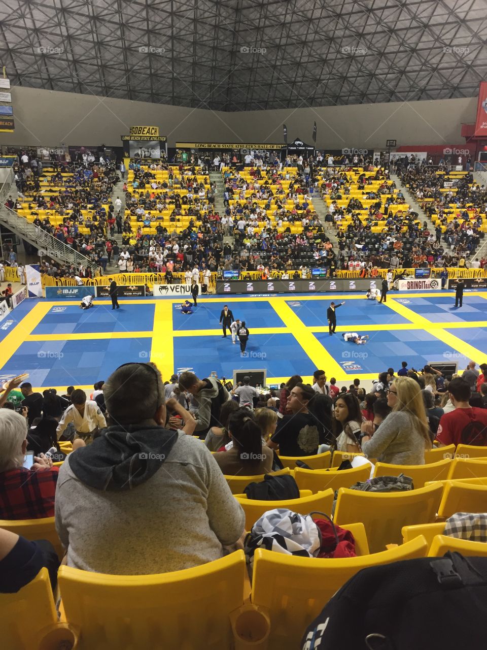 Sparring mats used during the Kids Pan-Am jujitsu tournament inside The Walter Pyramid in Long Beach, CA.