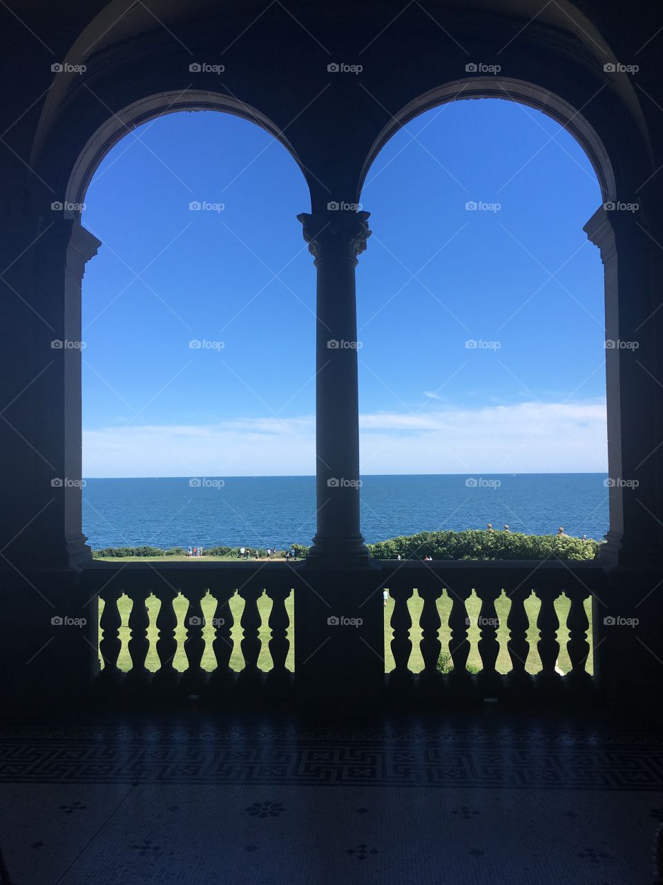 A view from a veranda on the second floor of the Breakers mansion in Newport, Rhode Island.