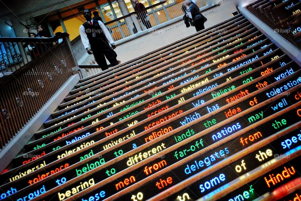 Levels of inspiration. Art installation on the stairway of  the Art Institute of Chicago