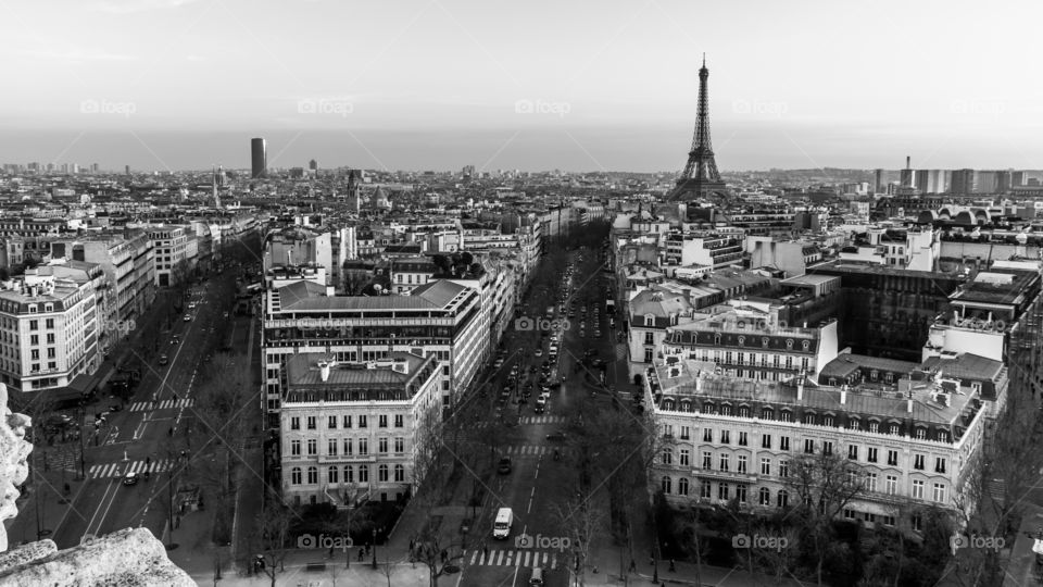 Paris cityscape from the roof of the Triumphal Arch