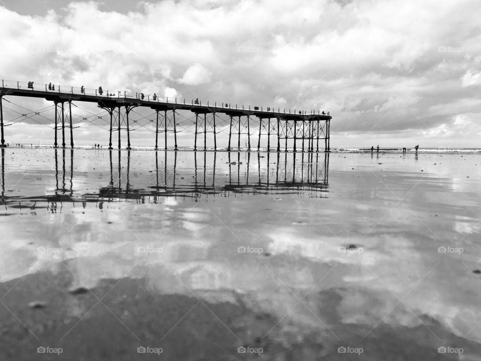 B&W reflection of Saltburn pier 