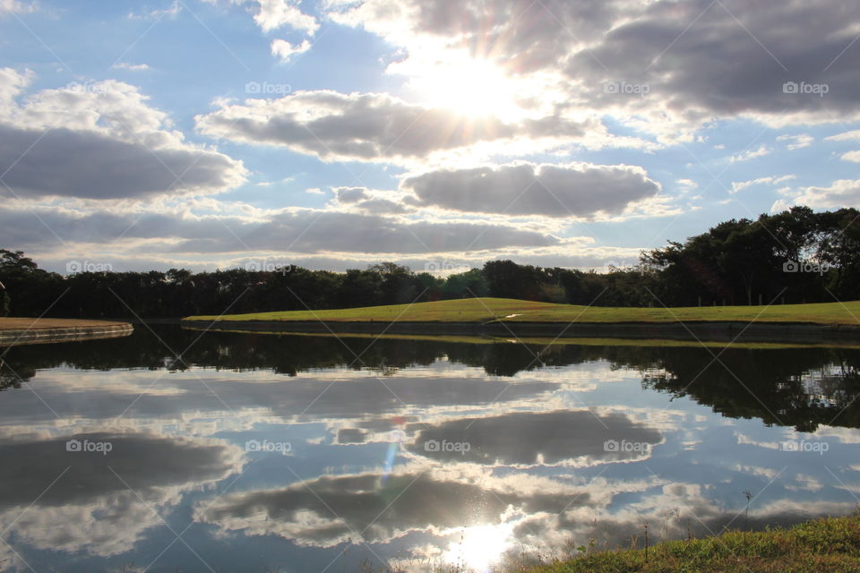 Reflection of the beautiful blue sky on the lake