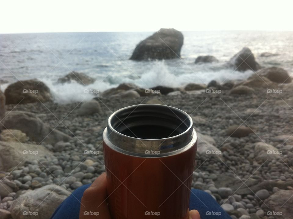 Coffee at the morning seaside