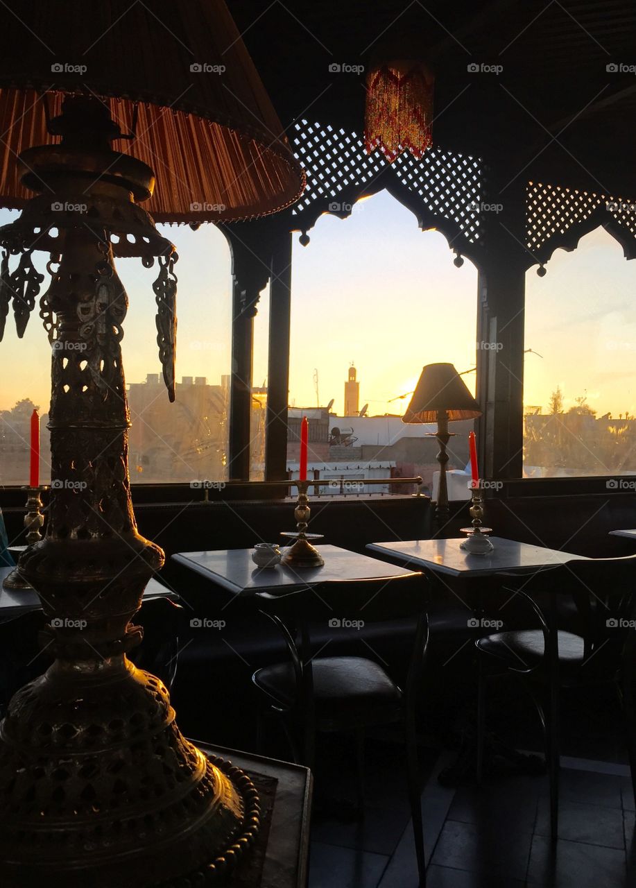 Sunset view through a window