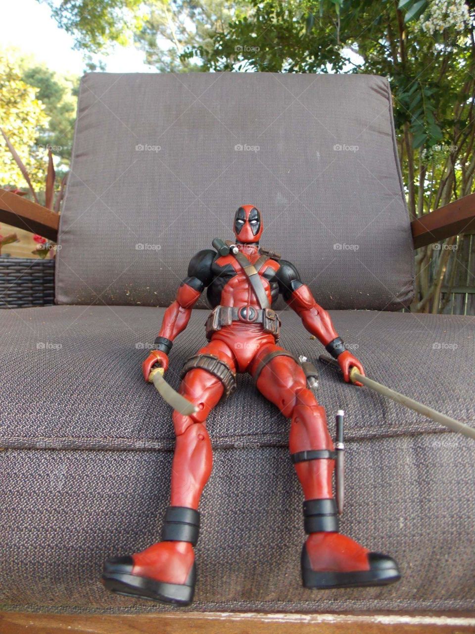 Deadpool chilling out, sort of.