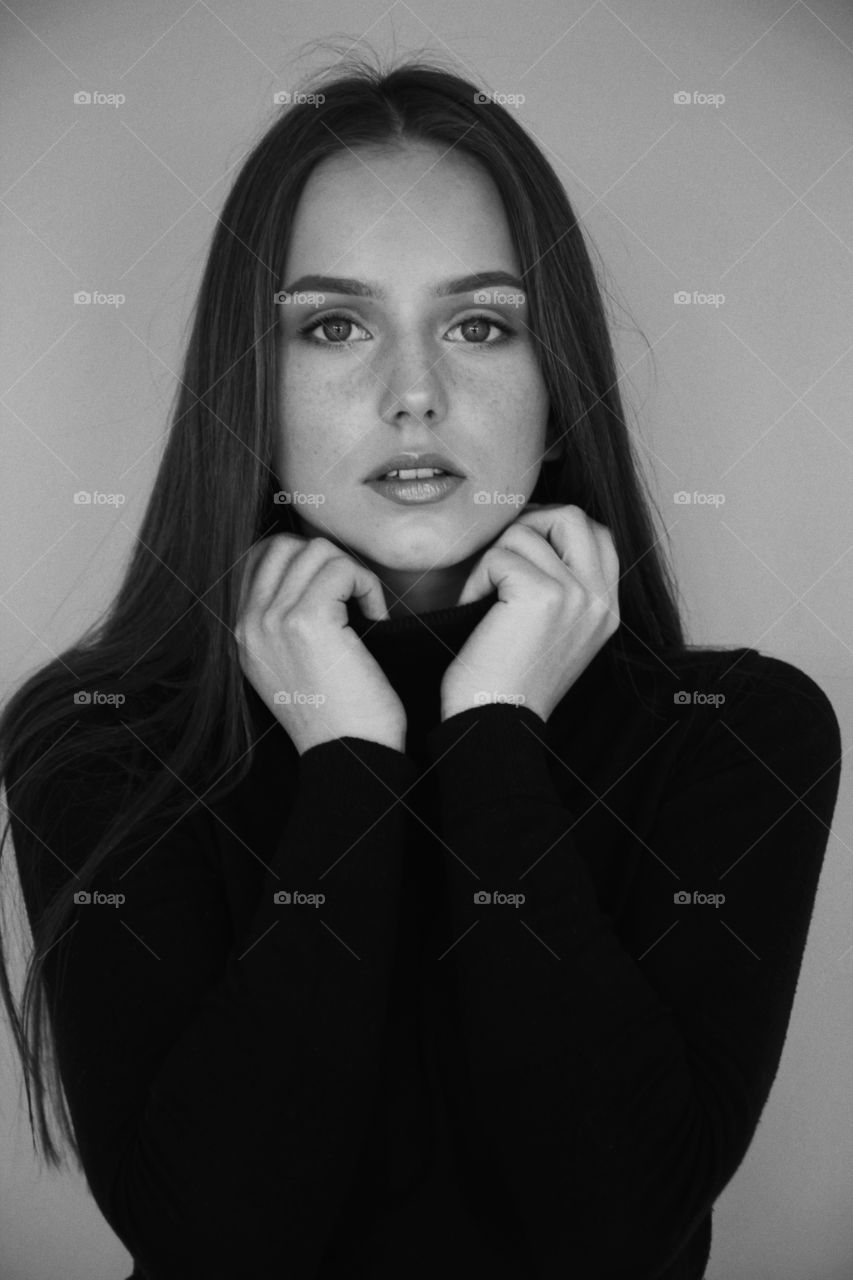 black and white girl portrait