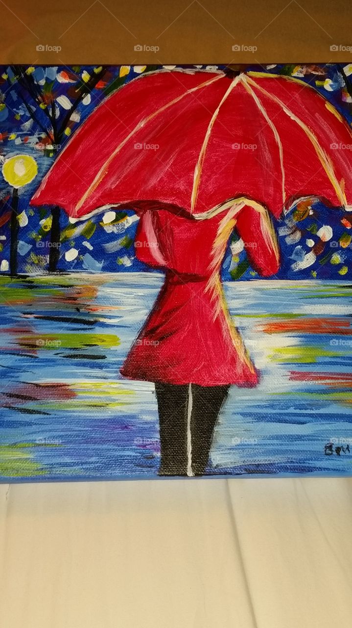 girl in red with unbrella