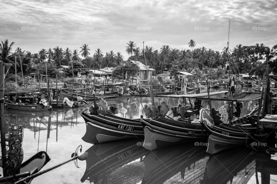 Black & white evening harbor