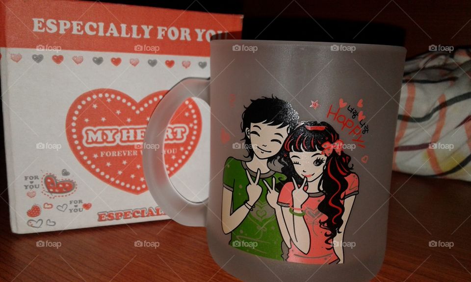 cup with sweet couple for gift