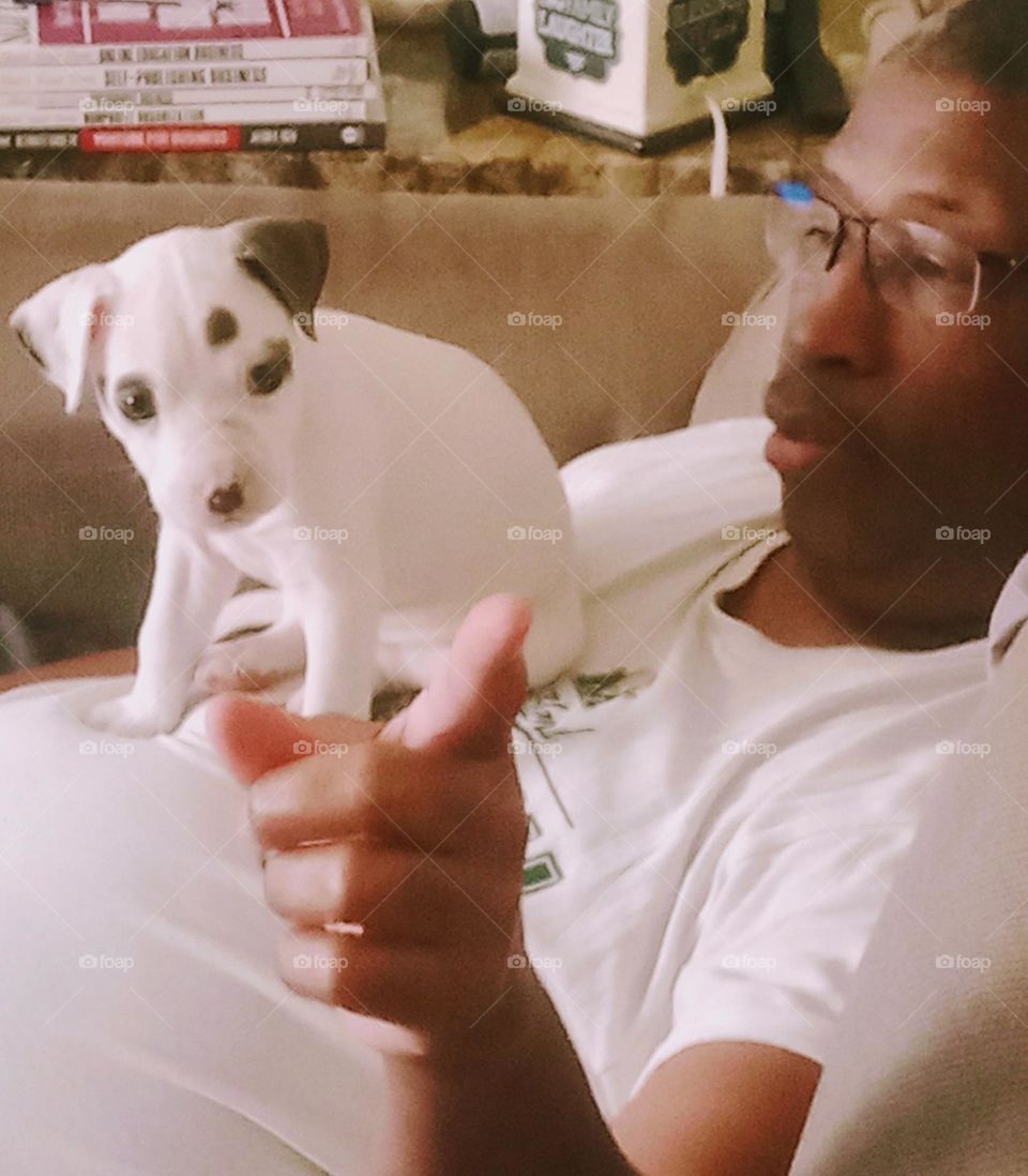 My baby girl Blue Bell when she was just three weeks old. Sitting on my stomach!