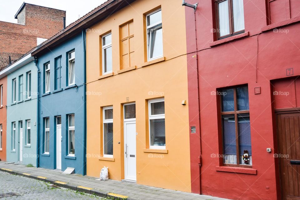 Colorful street in Kortrijk, Belgium