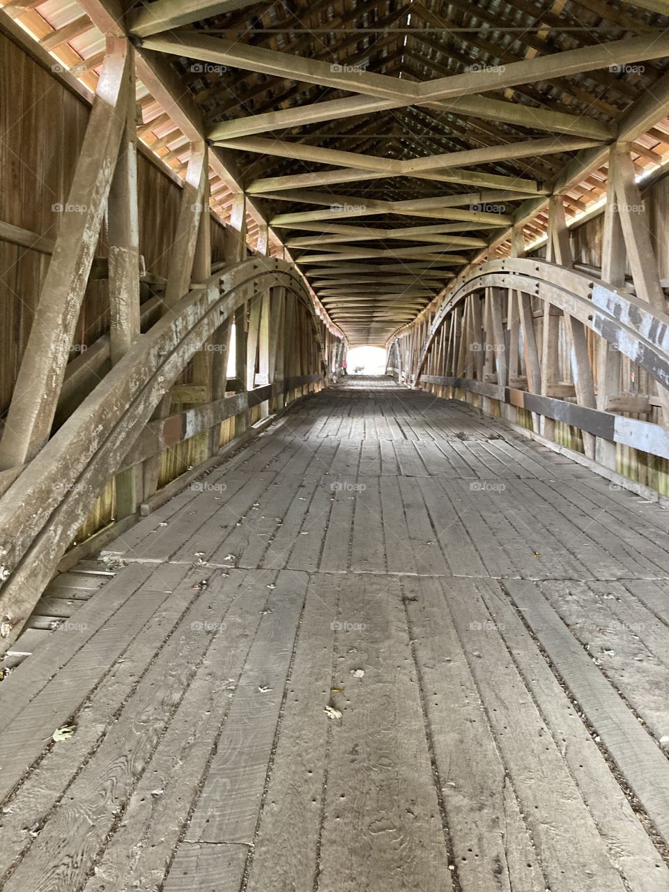 Inside a covered bridge 
