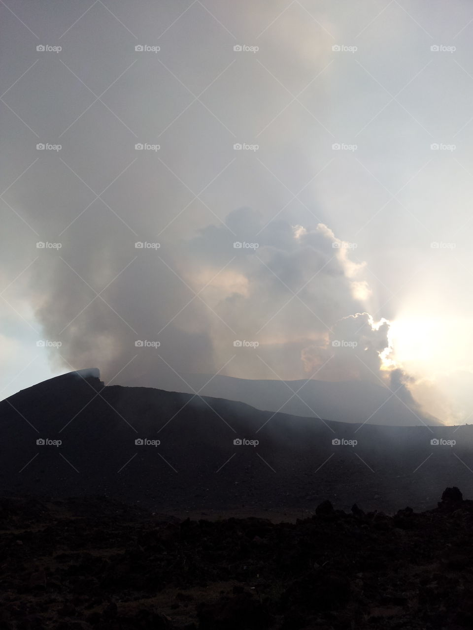The active crater of the Telica volcano in the evening sun, Nicaragua